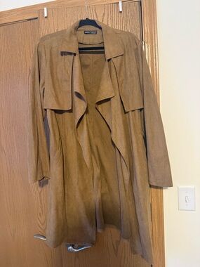 SHEIN Open-Front Faux Suede Trench Coat